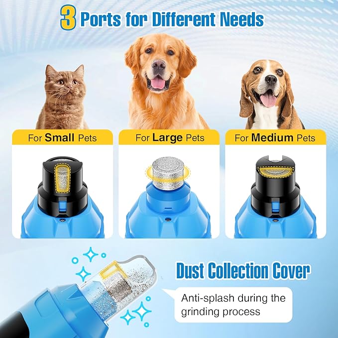 Dog Nail Grinder, 6-Speed Quiet Electric Dog Nail Trimmers, Dog Nail Clippers with File for Small Medium Large Dogs, Cats, Rechargeable Pet Paw Grooming Supplies Kit, 2 Grinding Wheels (Blue)