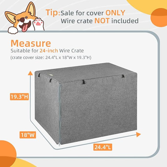 Dog Crate Cover - Kennel Covers Fit for 24 Inch Dogs Crate, Double Door Polyester for Wire Puppy Cage Indoor Outdoor Protection, Grey