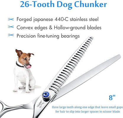 JASON 8" 26 Tooth Chunkers Shears for Dogs Ergonomic Cats Grooming Scissors Texturizing Blending Thinning Shear Pets Trimming Kit with Offset Handle Sharp Comfortable Scissor