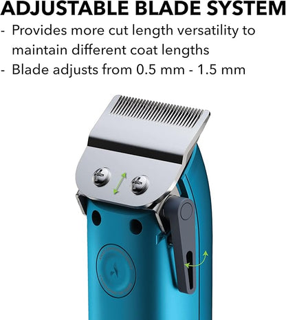 Andis Easy Clip Adjustable Blade Corded Dog Clipper, 11 Piece Kit, Lightweight, Powerful Motor, Blue, 560814