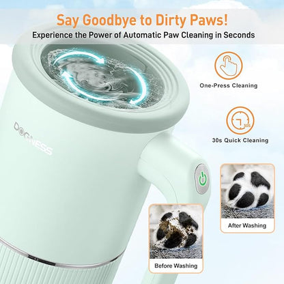 DOGNESS Automatic Dog Paw Cleaner, Rechargeable Paw Washer for Dogs Portable Electric Paw Cleaner Cup for Medium to Large Dogs (Green)