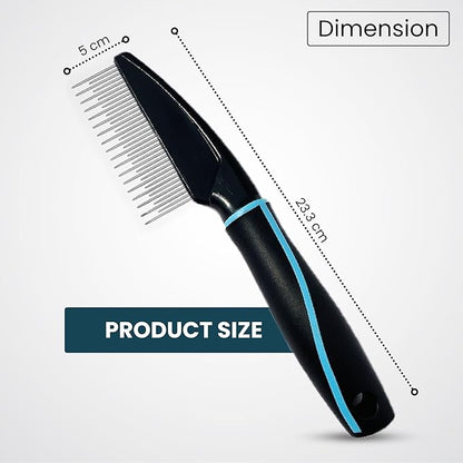 Detangling Pet Comb for Dogs & Cats - Soft On Skin with Stainless Steel Teeth for Removing Matted Fur, Knots & Tangles – Dog Grooming Comb for Long, Short & Curly Hairs
