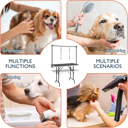 LEIBOU 45'' Height Adjustable(23''~33.8'') and Foldable Pet Dog Grooming Table Heavy Duty Iron Frame with H-Shape Grooming Arm & 3 Noose, Maximum Capacity Up to 260lbs, Black