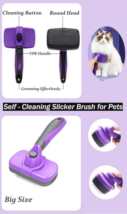 Dog Grooming Gloves and Brush Set - Dog Washing Gloves | Self-Cleaning Slicker Brush| Dog Bath Brush| Grooming kits for Nose and Teeth (7 pcs)