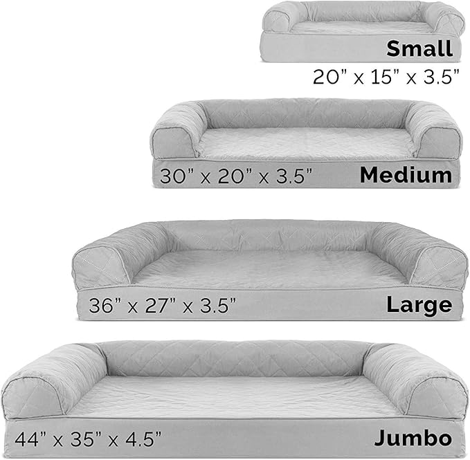 Furhaven Orthopedic Dog Bed for Large/Medium Dogs w/ Removable Bolsters & Washable Cover, For Dogs Up to 55 lbs - (Quilted) Silver Gray, Large