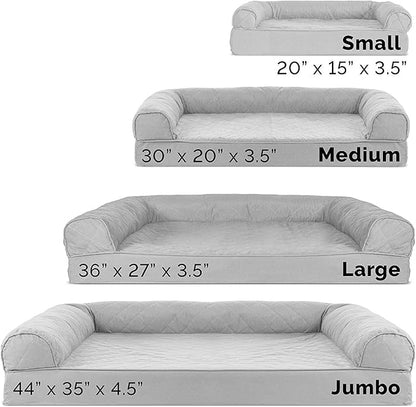 Furhaven Orthopedic Dog Bed for Large/Medium Dogs w/ Removable Bolsters & Washable Cover, For Dogs Up to 55 lbs - (Quilted) Silver Gray, Large