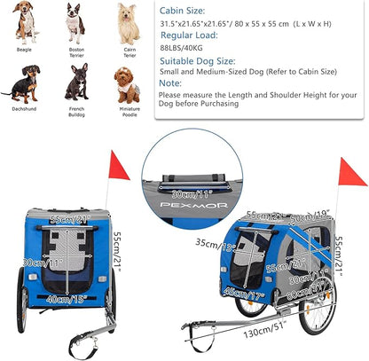 PEXMOR Dog Bike Trailer, Folding Pet Dog Trailer Cart for Bicycle, Bike Cargo Wagon Carrier w/Universal Hitch & 20" Wheel