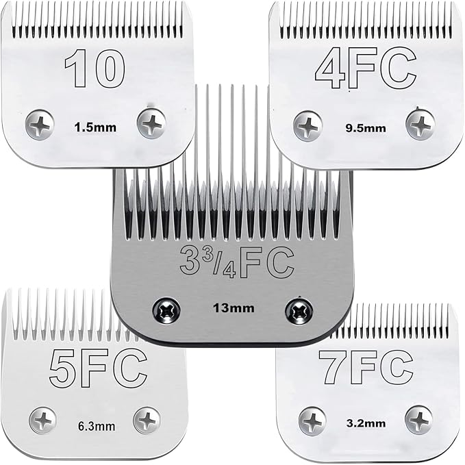 Dog Grooming Clipper Blade Set, Carbon Infused Steel, Ceramic Edge, Compatible with Andis, Wahl, Oster, 5 Sizes