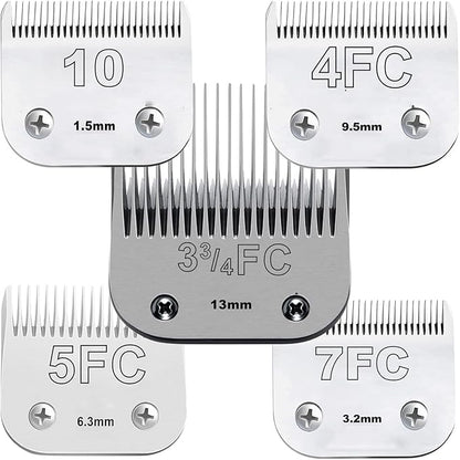 Dog Grooming Clipper Blade Set, Carbon Infused Steel, Ceramic Edge, Compatible with Andis, Wahl, Oster, 5 Sizes