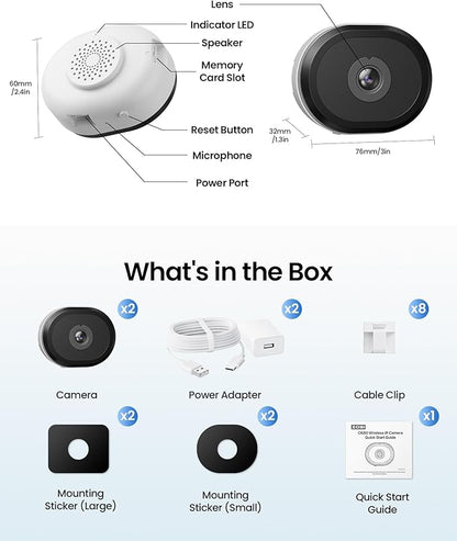 ZOSI 2 x C680 2K Window Security Camera with Full Color Night Vision, 3MP Indoor Plug-in WiFi Camera for Home Security, Human Vehicle Detection, 2.4/5GHz WiFi, 24/7 Recording, Easy Install
