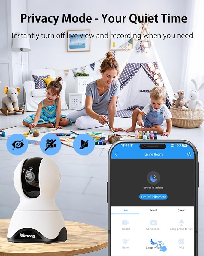 VIMTAG 4K UHD Indoor Camera 5G/2.4G WiFi Pet/Dog/Cat/Nanny Cam, 360° Baby Monitor with Phone App & Speaker for Home Security, Motion Tracking, Free AI Detection & Alarm, Night Vision, SD/Cloud Storage