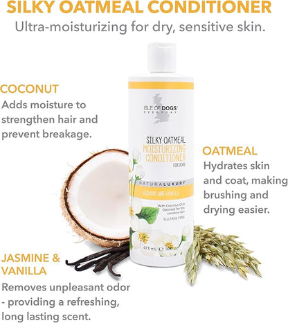 Isle of Dogs - Everyday Natural Luxury Silky Oatmeal Conditioner - Jasmine + Vanilla - Sulfate & Paraben Free Formula - Conditioner With Oatmeal & Jojoba Oil For A Silky Coat - 1 Gal, 16 Fl Oz