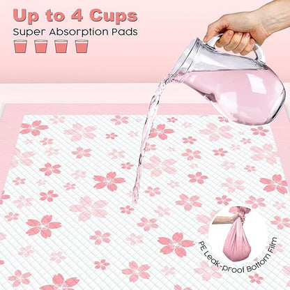 MIZOK Puppy Pads 22"x 22" with Leak-Proof Quick-Dry Design Pee Pads for Dogs Potty Training, 6-Layer Standard Absorbency Dog Pee Pads Regular Size, Pink Cherry Blossom Pattern (100 Counts)