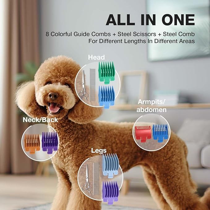 Dog Clippers for Grooming for Thick Heavy Coats, Professional Pet Grooming Clippers Supplies Kit Low Noise Rechargeable Stainless Steel Hair Trimmer with Ceramic Blade for Dogs Cats Animals