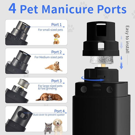 Professional 4-Speed Dog Nail Grinder, Electric Rechargeable Dog Nail Grinder with UV & Interactive Lights, Rechargeable Quiet Pet Nail Grinder, Nail Clippers for All Type Dogs Cat (Black)
