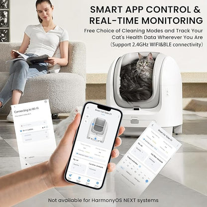 Automatic Litter Box C1: Self-Cleaning 70L Open-Top w/Health App, 4 Safety Sensors for Cats 3.3-22 lbs, Easy Clean & Waste Bags, Multi-Cat Household