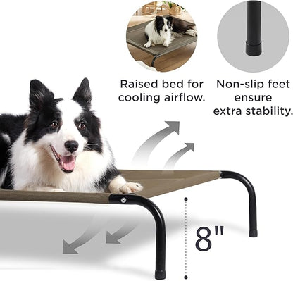 Bedsure Large Elevated Cooling Outdoor Dog Bed - Raised Cots for Large Dogs, Portable Indoor & Outdoor Pet Hammock Bed with Skid-Resistant Feet, Frame with Breathable Mesh, Brown, 49 inches