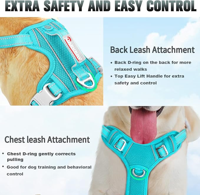 BARKBAY No Pull Dog Harness Large Reflective Dog Harness with Front Clip and Easy Control Handle for Walking Training Running with ID tag Pocket(Ocean Blue,M)
