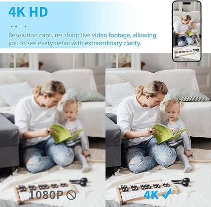 4K WiFi Mini Security Camera Wireless Indoor Home HD Small Outdoor Cameras Nanny Cam Portable Cams for House Pet Dogs Baby Office, Motion Detection Night Vision, Baby Monitor, App Control & SD Storage
