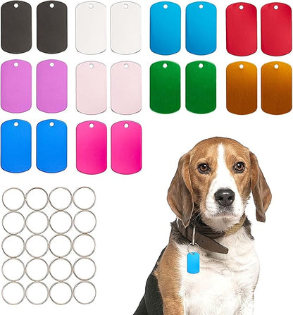 [Press TX Art] 40 Pcs Round(Circle), Bone, Rectangle, Heart Anodized Aluminum Stamping Blanks Tags 10 Mixed Colors Metal Engraving ID Name Tags with Rings (Rectangle in 10 Colors)