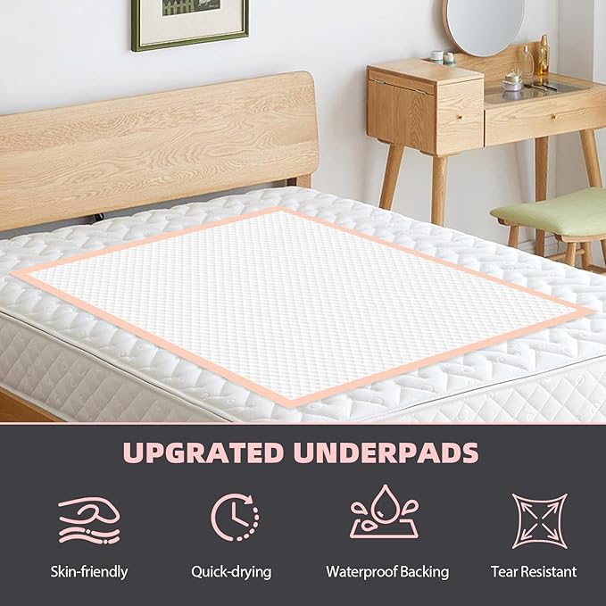 MKISS Oversized Bed Pads 40" x 60"(40 Counts), Heavy Duty Ultra Absorbent Underpads, Chucks Pads Disposable for Adults, Children, Babies, Elderly and Pets