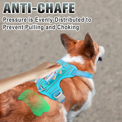 BARKBAY No Pull Dog Harness Large Reflective Dog Harness with Front Clip and Easy Control Handle for Walking Training Running with ID tag Pocket(Blue,XS)