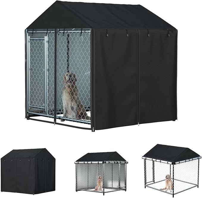 Outdoor Dog Kennel Cover Waterproof Dustproof Heavy Duty 600D 6.76 ft X 6.76 ft X 5.5 ftOutdoor Dog Pen Cover Heavy Duty Dog Kennel Mesh Large Cage Cover (cover only)