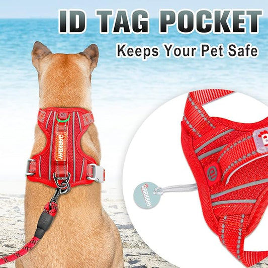 BARKBAY No Pull Dog Harness Large Reflective Dog Harness with Front Clip and Easy Control Handle for Walking Training Running with ID tag Pocket(Red,S)