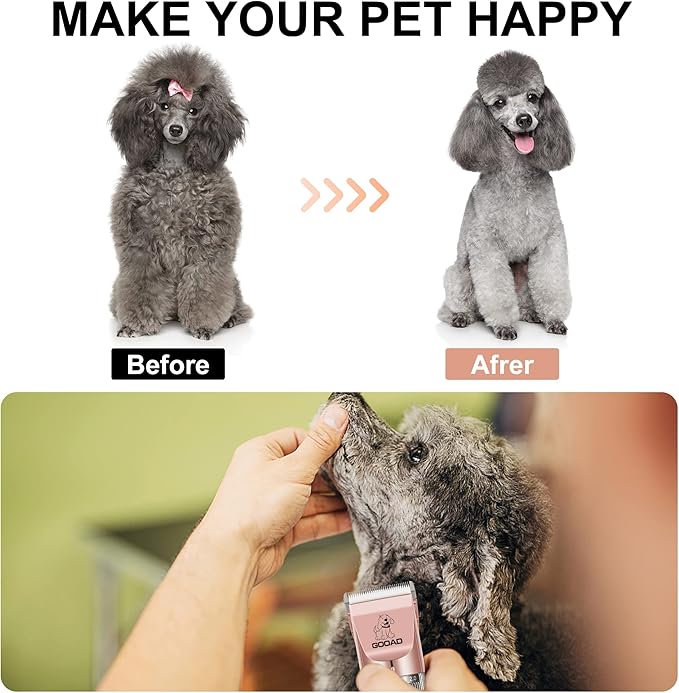 Dog Clippers for Grooming, Cordless,Low Noise, Electric Quiet,Rechargeable, Dog Trimmer Grooming Kit, Pet Hair Clippers for Thick Coats, Shaver for Small and Large Dogs Cats,Rose Gold
