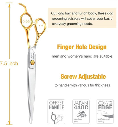 JASON 7.5" Dog Grooming Scissors Cats Trimming Shears Professional Pets Scissor Kit for Right Handed Groomers Gold Sharp Shear