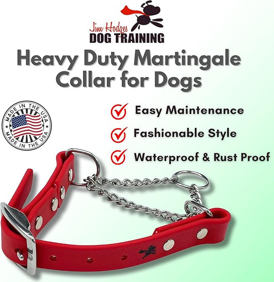 Martingale Collar for Dogs, Biothane, Stainless Steel Hardware, No Pull, Made in The USA, Professional Grade, Small, Red
