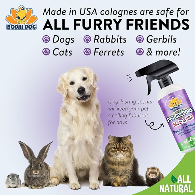 Bodhi Dog Natural Dog Cologne (Lilac) - Premium Scented Deodorizing Pet Perfume with Conditioner for Dogs & Cats - Keeps Pets Fresh & Clean - Gentle and Safe Formula, Made in USA (17 Fl Oz)