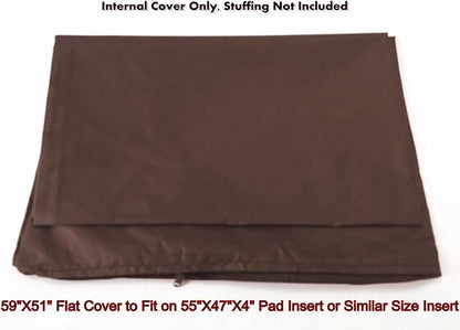Dogbed4less 2 Pack Internal Duvet Case Waterproof Zipper Dog Bed Cover for Jumbo Large 55"x47"X4" Memory Foam Pad Pet Bed - 59"x51" Flat