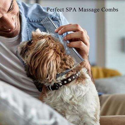 Dog Comb, Metal Dog Grooming Combs with Rounded Ends Stainless Steel Teeth for Grooming Matting Cats Dogs Comb Brush Tool for Long Haired Pets Gently Remove Tangles and Knots