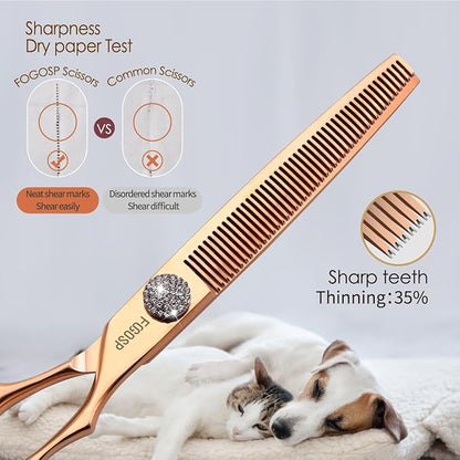 Rose Gold Titanium Thinning Shears for Dogs 46 Teeth 7'' Professional Blending Thinner Scissors for Dog Shih Tzu Teddy Pet Japanese 440C Sharp and Durable Right Handed(7,Thinner)