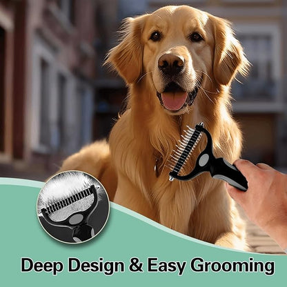 Deshedding Brush - Double-Sided Undercoat Rake for Dogs & Cats - Shedding Comb and Dematting Tool for Grooming, Extra Wide