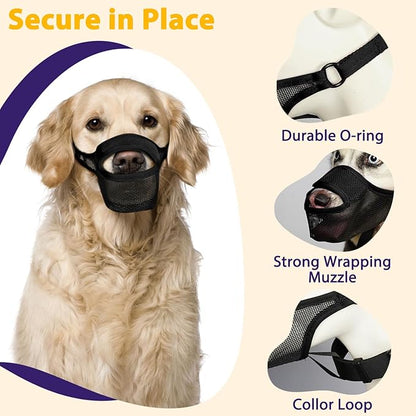 LUCKYPAW Dog Muzzle, Mesh Muzzle for Large Medium Small Dogs with Front Opening Design, Dog Mouth Cover to Prevent Biting, Licking, Chewing, Scavenging, Breathable Pet Muzzle Allows Drinking(Black,L)