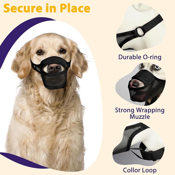 LUCKYPAW Dog Muzzle, Mesh Muzzle for Large Medium Small Dogs with Front Opening Design, Dog Mouth Cover to Prevent Biting, Licking, Chewing, Scavenging, Breathable Pet Muzzle Allows Drinking(Black,M)