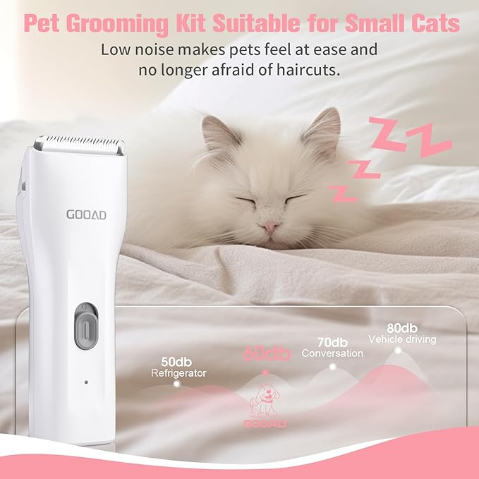 Cat Clippers for Matted Hair, Quiet Cat Shaver for Long Hair, Cordless Cat Hair Trimmer for Grooming, Cat Paw Trimmer Nail Grinder,Pet Shaver Cat Grooming Kit for Cats Small Dogs Animals(White)