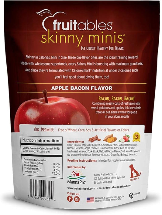 Fruitables Soft and Chewy Skinny Minis 12 Ounce Apple Bacon Grain Free Dog Training Treat, Pack of 3
