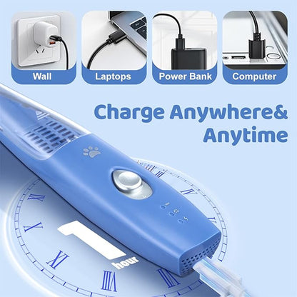Dog Cat Home Hair Clipper Vacuum Portable Electric USB Rechargeable Pet Grooming Tools,Blue