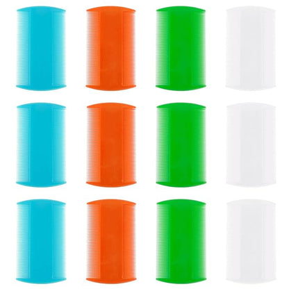 AUEAR, 12 Pack Plastic Pet Comb Flea Lice Dog Cat Double Sided Fine Tooth Hair Grooming 4 Colors