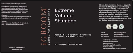 iGroom Extreme Volume Dog Shampoo, Luxury Pet Beauty Care, Adds Body and Volume, Repairs Damage, Made in USA, 16 oz