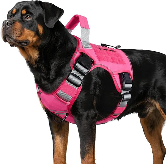 WINGOIN Pink Tactical Dog Harness for Large Dogs, Heavy Duty No Pull Dog Harness with Handle, Adjustable Reflective Military K9 Big Pet Vest for Husky, Doberman, Walking, Training, Hunting (XL)