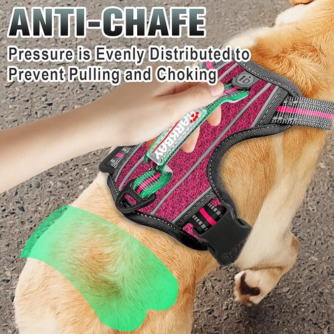 BARKBAY No Pull Dog Harness Large Reflective Dog Harness with Front Clip and Easy Control Handle for Walking Training Running with ID tag Pocket(Pink/Black,XL)