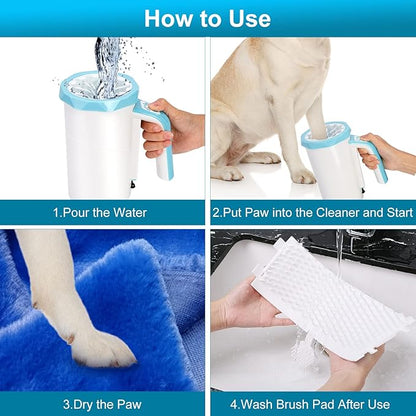 Rechargeable Automatic Dog Paw Cleaner, Dog Paw Washer Cup, 2 in 1 Portable Pet Paw Cleaner with Soft Silicone Brush, 7.4V High Power, Dog Foot Washer Suitable for Big Dog and Cat Grooming (Blue)