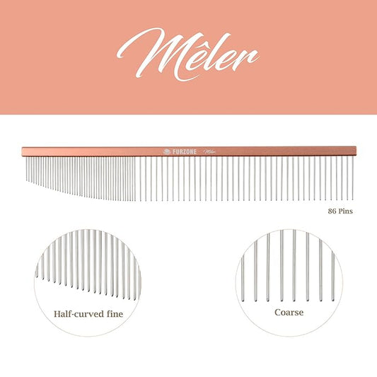 2-in-1 Greyhound Comb for Dogs, Meler Greyhound Comb (Half Curved/Coarse), 86 Stainless Steel Pins Dog Comb, Aluminum 24.5cm Handle, Lightweight, Remove Dogs’ Eye Debris, Fur Tangle Free