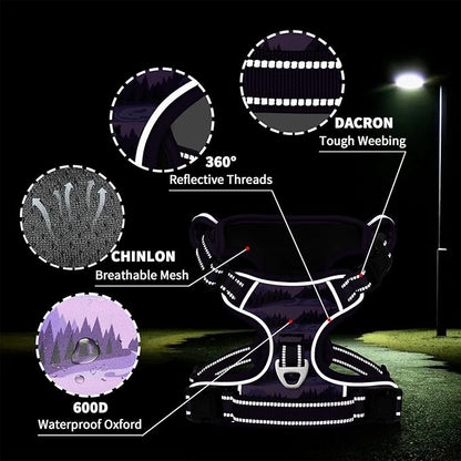 Timos Dog Harness,No-Pull Pet Harness Adjustable Soft Padded Dog Vest,Reflective No-Choke Pet Oxford Vest with Easy Control Handle for Large Dogs,Moon Night,L