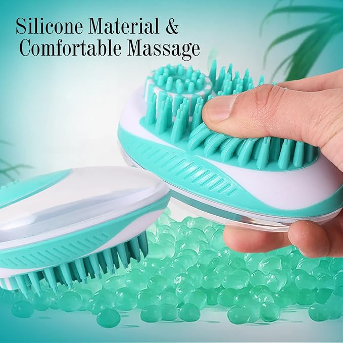Pet Bath Brush Scrubber for Dogs | Soft Silicone Scrubbing Brush with Shampoo Dispenser for Showering and Grooming | Perfect Pet Bath Scrubber for Short Haired Dogs