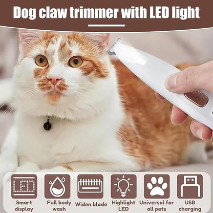 Dog Clipper Electric Paw Trimmer with LED Light - Waterproof, Rechargeable, Low Noise Pet Hair Shaver for Dogs and Cats(Equipped with Replacement blade2pcs) ﻿